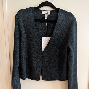 Cos dark green sparkly cropped cardigan knit top